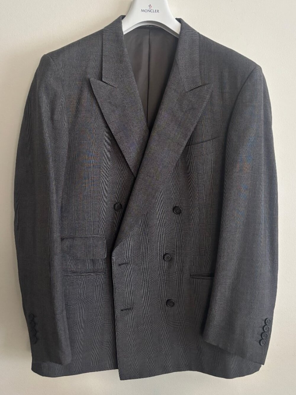 Dunhill Italy Double Breasted Grey Glen Plaid Wool Suit - 42 Pleated Pants 31-32
